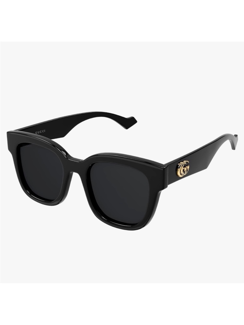 Gucci GG0998S 001 Black Rectangle Oversized Sunglasses with Gold Accents